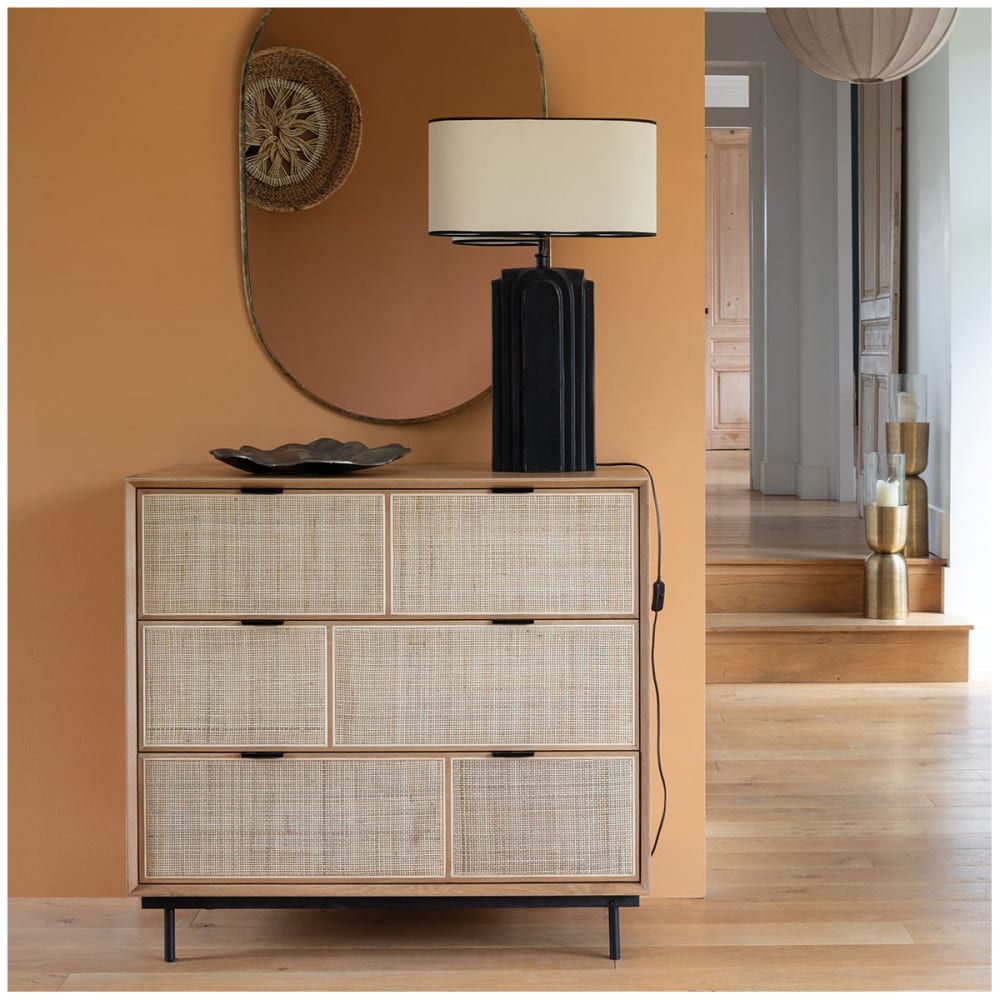 Commode en bois de chêne clair et cannage