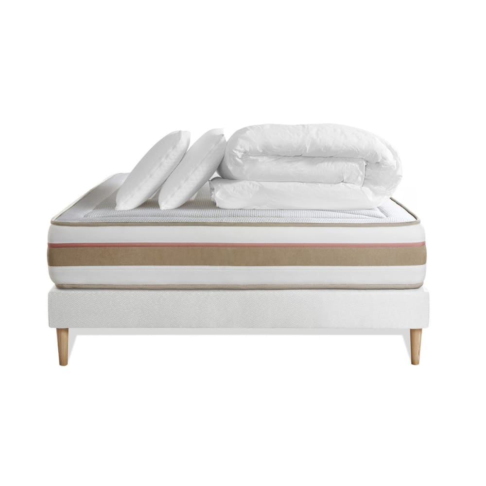 Pack matelas sommier kit 140x200 oreiller couette