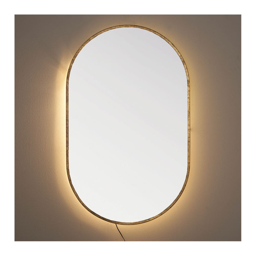 Miroir ovale avec led, métal fnition laiton 66x105