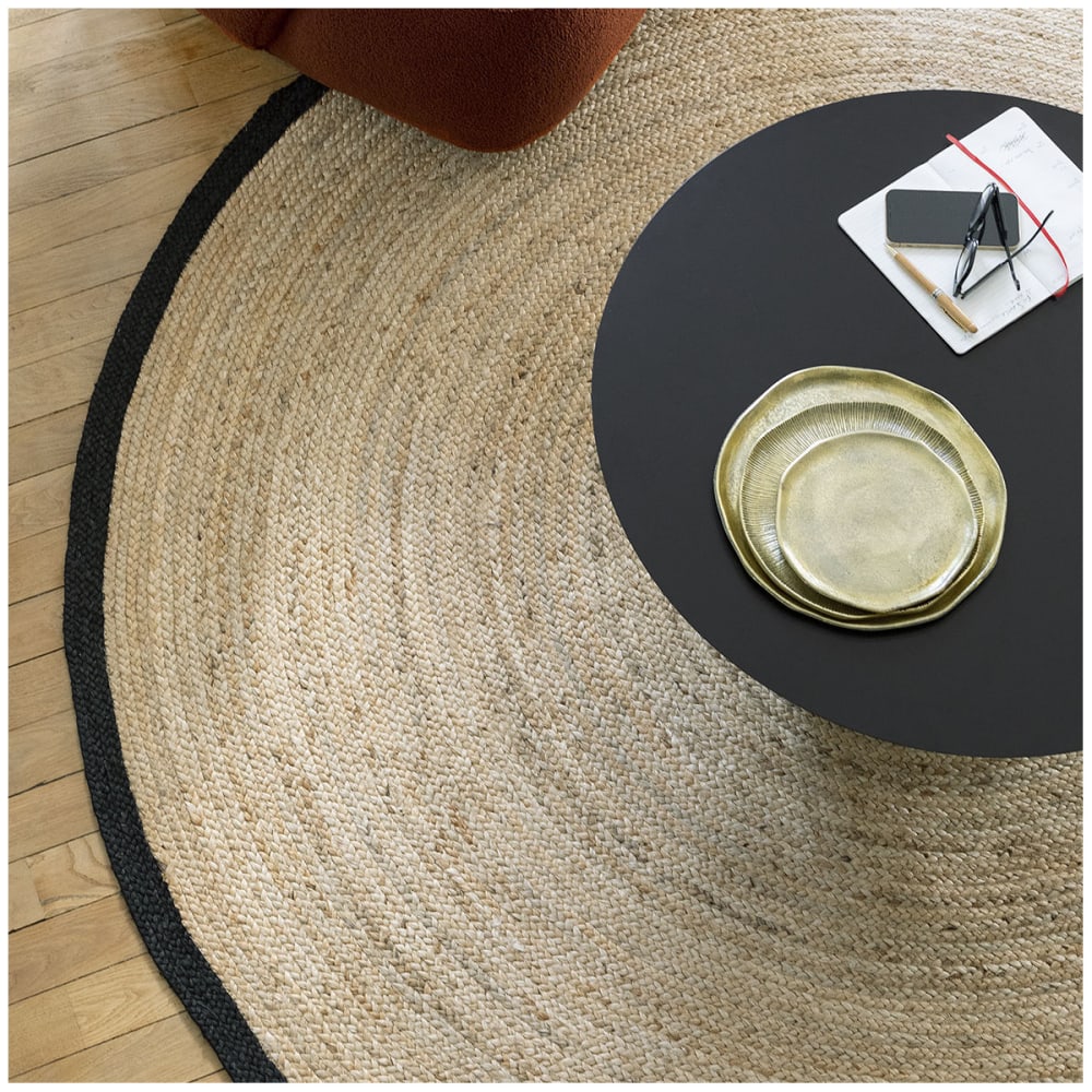 Tapis rond en jute ourlé noir - diam. 200 cm — vue 3