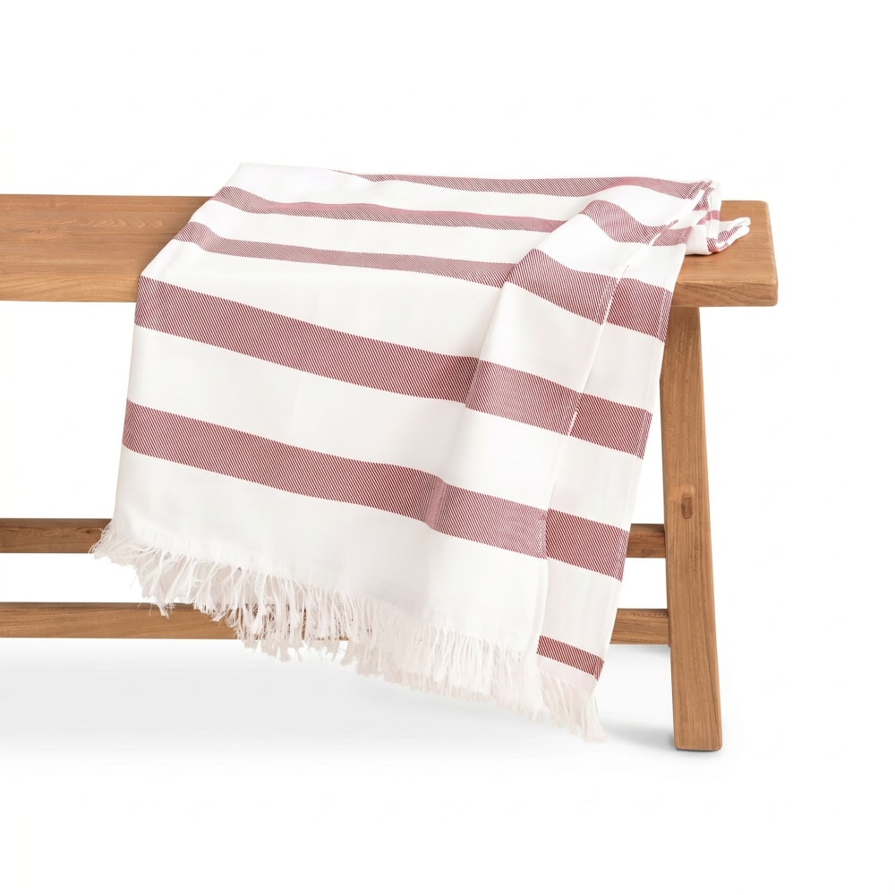 Paréo de plage en coton à rayures bordeaux 90x180 cm Paréo de plage en coton à rayures bordeaux 90x180 cm