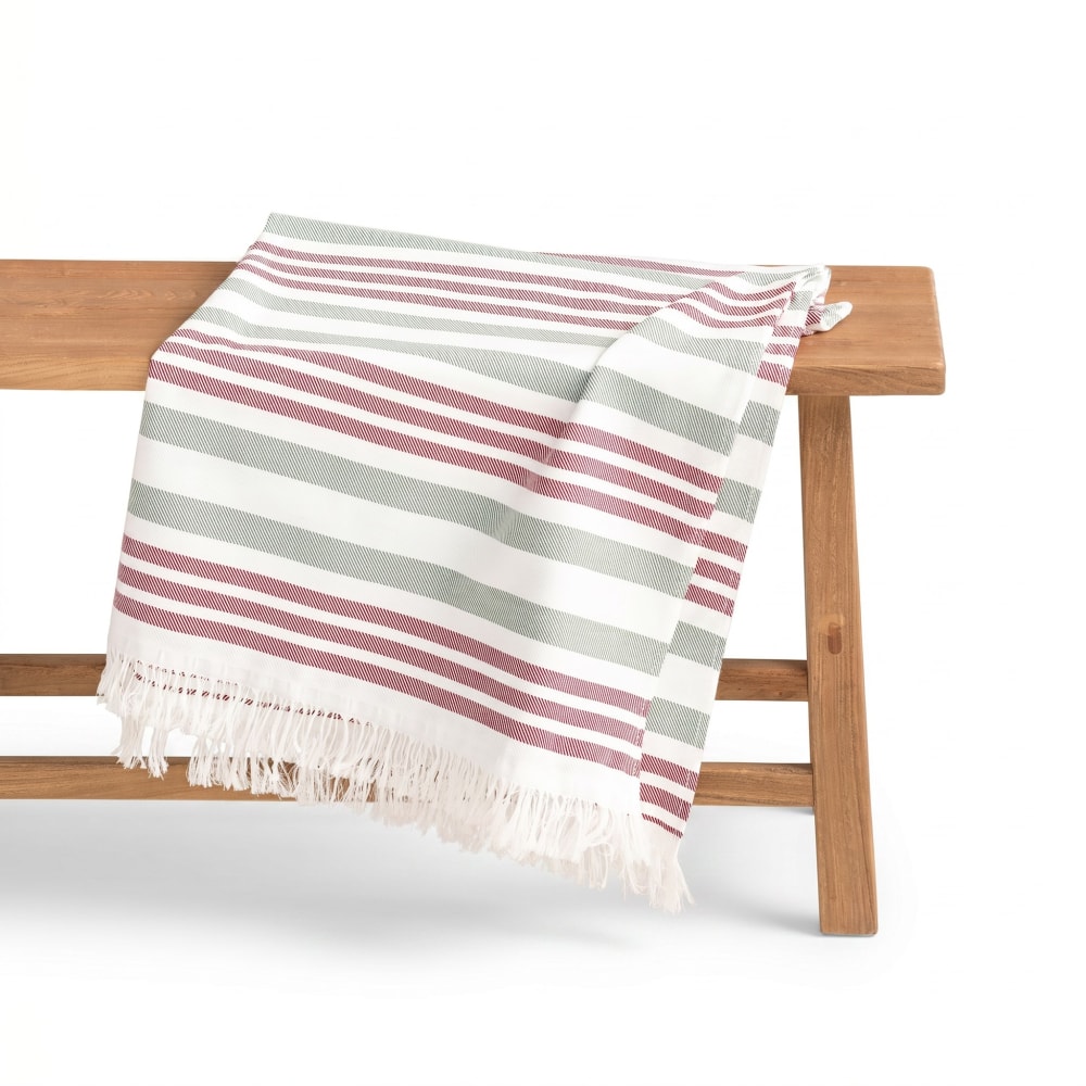 Paréo de plage en coton à rayures bordeaux 190x180 cm Paréo de plage en coton à rayures bordeaux 190x180 cm