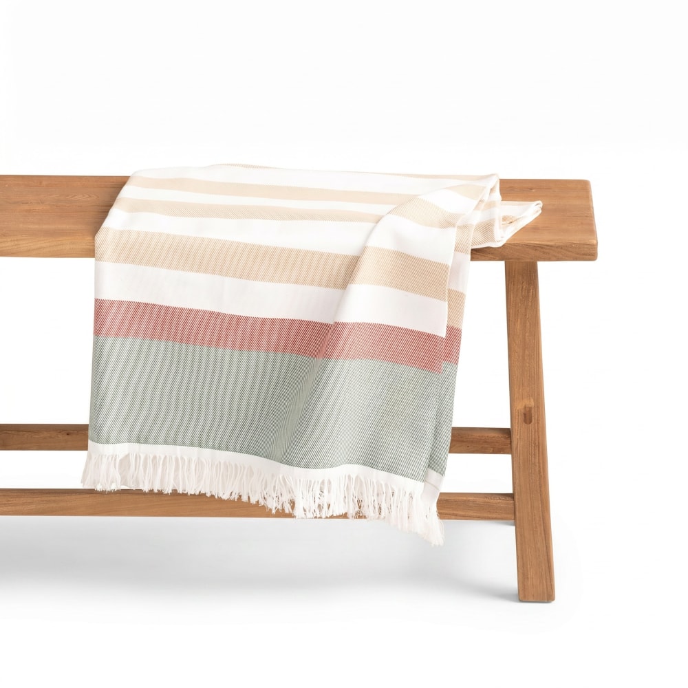 Paréo de plage en coton à rayures beige 190x180 cm Paréo de plage en coton à rayures beige 190x180 cm