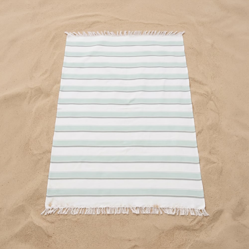 Gestreifter Strand-Pareo aus Baumwolle, Hellblau 190x180 cm -