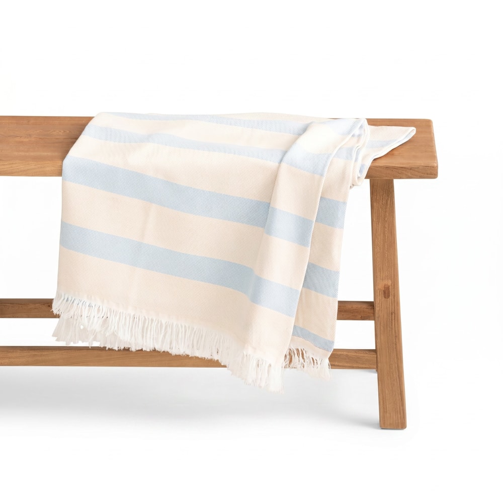 Paréo de plage en coton à rayures céleste 90x180 cm Paréo de plage en coton à rayures céleste 90x180 cm
