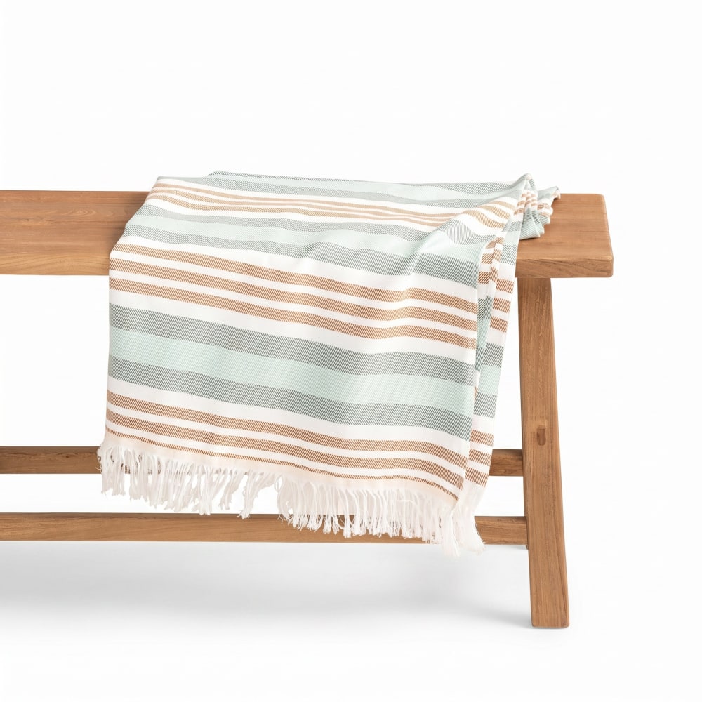 Paréo de plage en coton à rayures camel 190x180 cm Paréo de plage en coton à rayures camel 190x180 cm