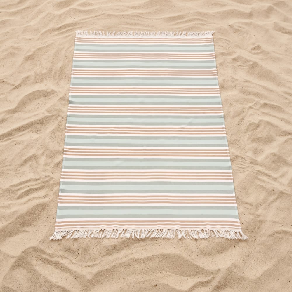 Gestreifter Strand-Pareo aus Baumwolle, Camel 190x180 cm -