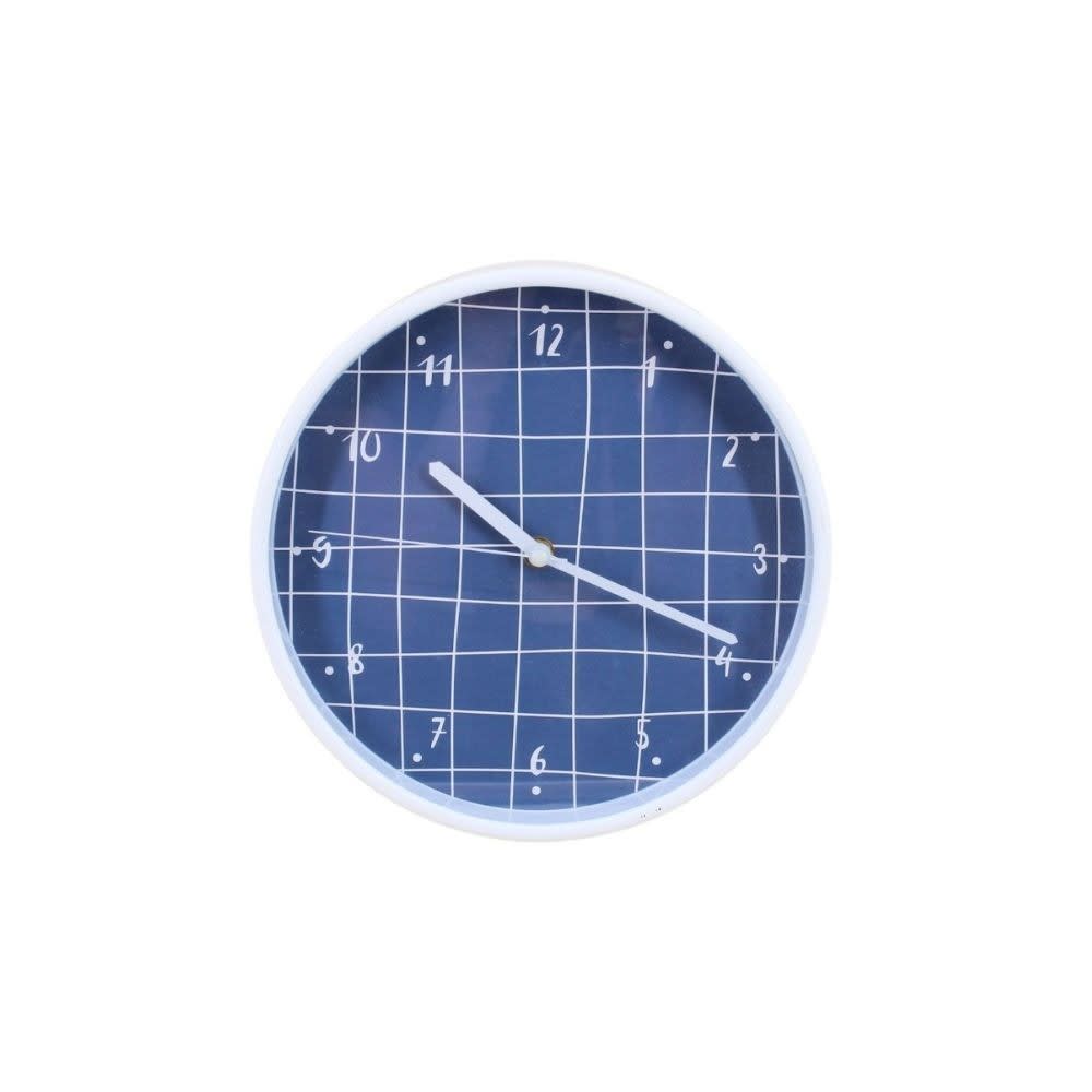 Horloge murale ronde bleu quadrillage blanc 25cm Horloge murale ronde bleu quadrillage blanc 25cm