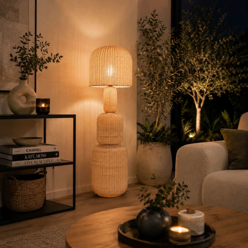 Lampadaire en rotin beige 50x50x148 cm — vue 3
