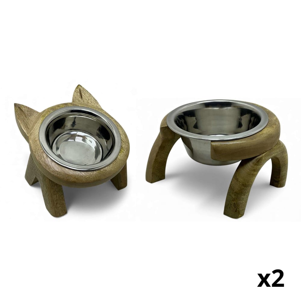 Lot 2 gamelles pour animaux marron 15x22x20 cm