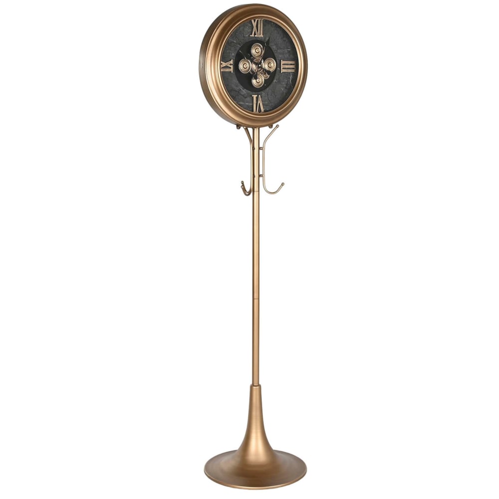 Porte manteau horloge doré 45x40x178