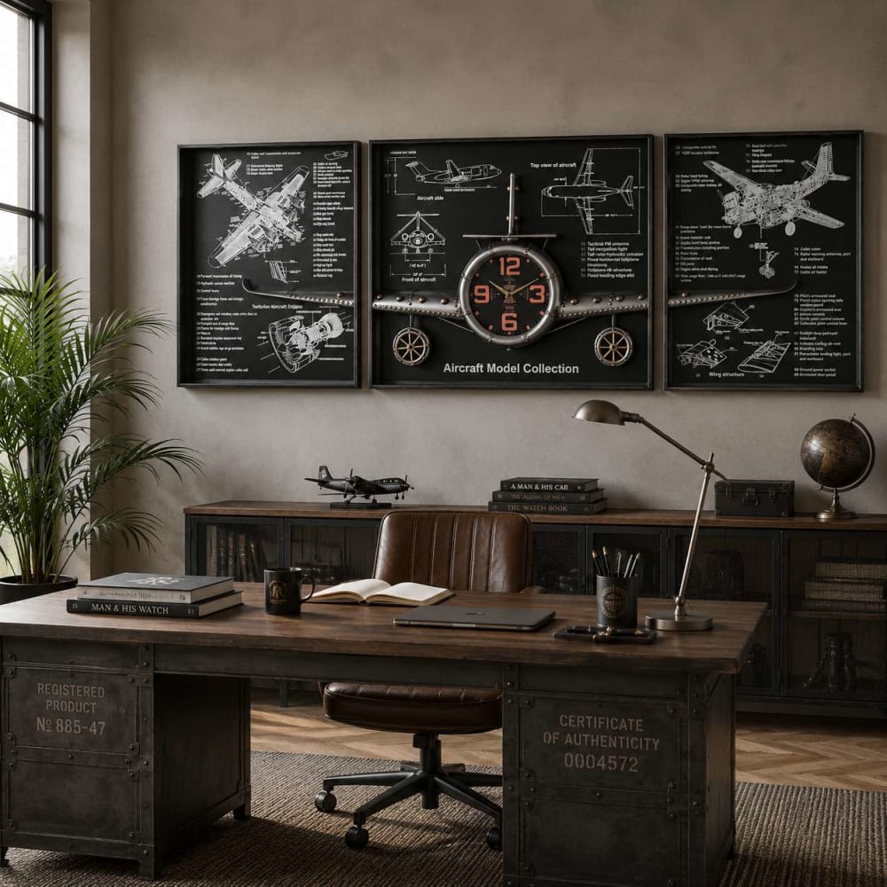 Ensemble de 3 horloges murales avion en acier argenté 175x21x64 cm — vue 3