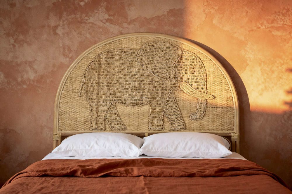 Tête de lit en rotin éléphant marron 153x4x149 cm