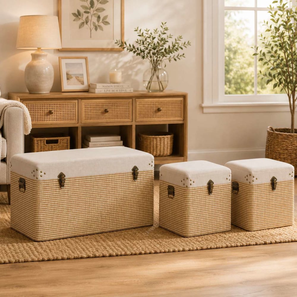 Ensemble de 3 coffres en bois beige