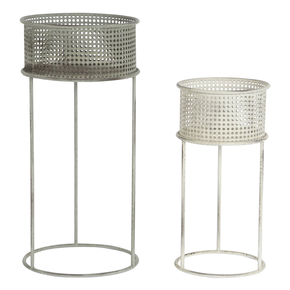 Ensemble de 2 supports pot de fleurs en acier blanc 33x33x70 cm — vue 3