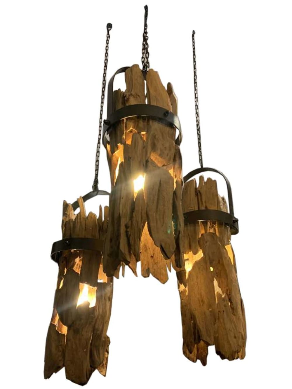 Plafonnier en teck et fer marron fait main 160x30x40 cm — vue 4