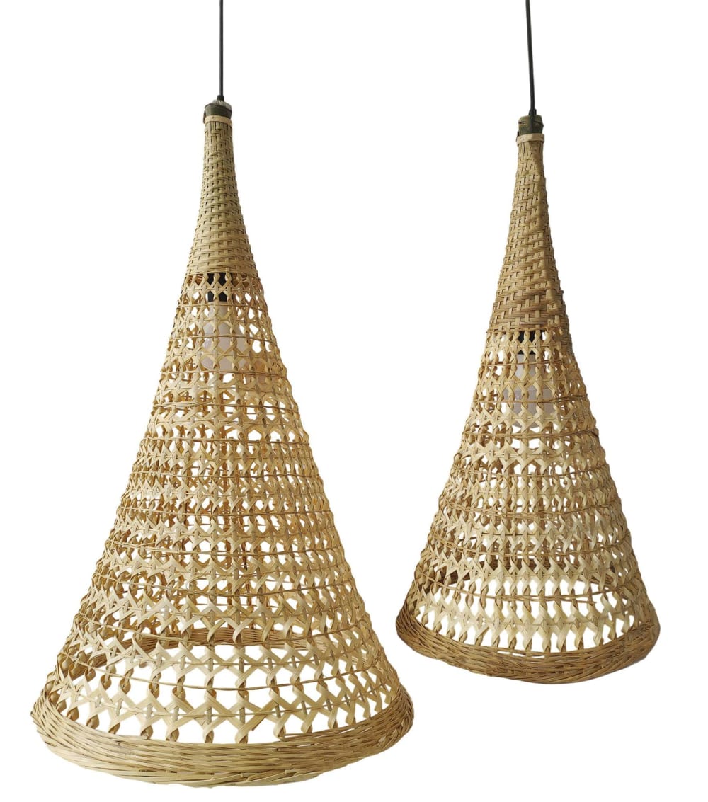 Ensemble de 2 plafonniers en bambou marron 50x50x95 cm