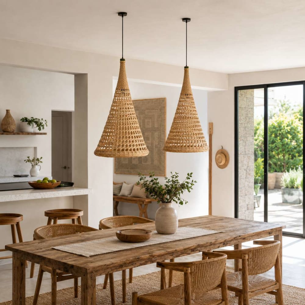 Ensemble de 2 plafonniers en bambou marron 50x50x95 cm — vue 3