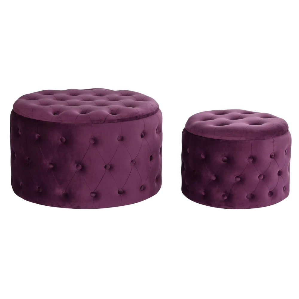 Ensemble de 2 banquettes en polyester capitonné violet 70x70x42 cm