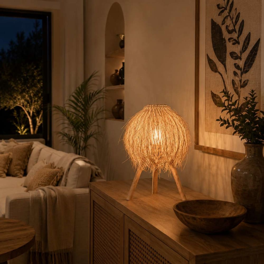 Lampe en rotin fait main marron 45x45x53 cm — vue 3