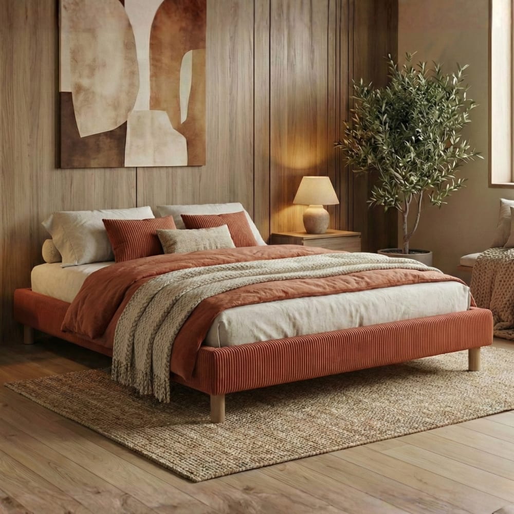 Lit avec sommier terracotta design et fonctionnel 160x200 cm