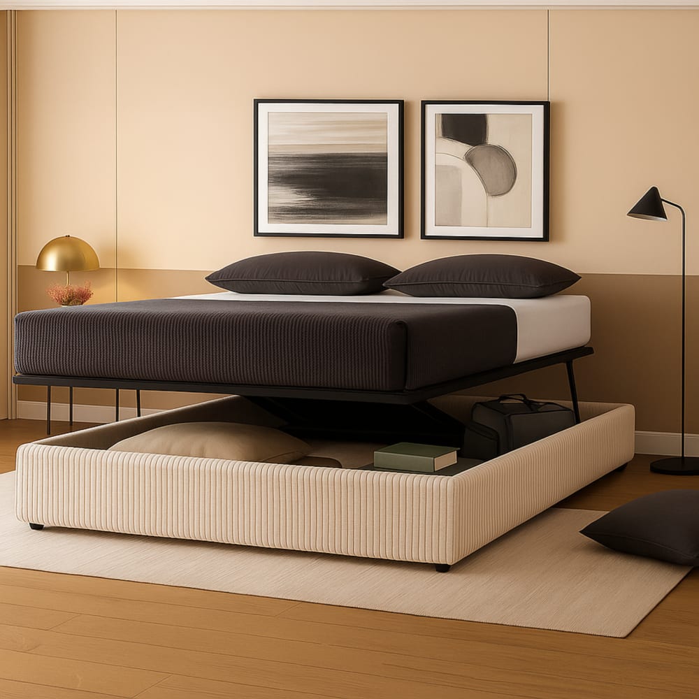 Lit coffre sable avec ouverture parallèle 90x190cm