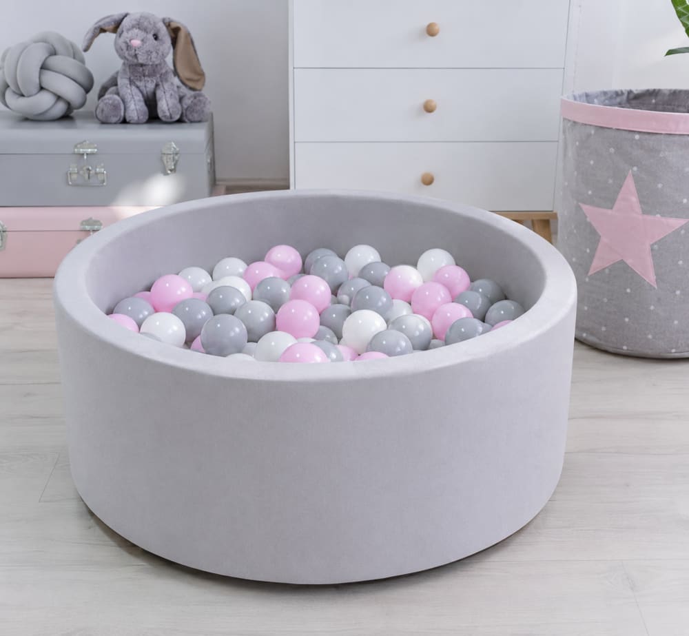 Bällebad für Kinder rund grau 90 x 30 cm, 200 Bälle - Maisons Du