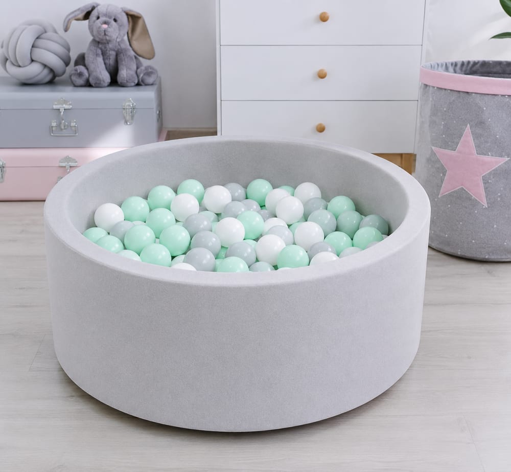 Bällebad für Kinder rund grau 90 x 30 cm, 200 Bälle - Maisons Du