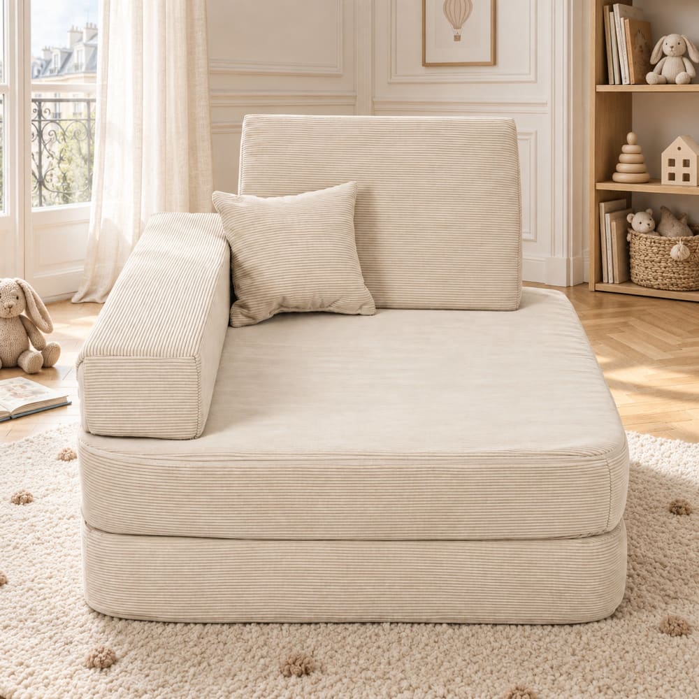 Angelove. Kindersessel 5-in-1 mit Schlaffunktion aus feinem Cordsamt, Beige BEIGE Öko-Tex Zertifikat PES - POLYESTER Kinder