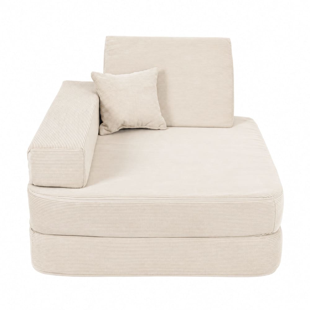 Poltroncina Trasformabile 5 In 1 In Velluto A Coste Fini, Beige-image