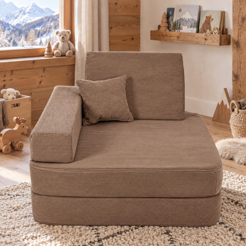 Kindersessel 5-in-1 mit Schlaffunktion aus feinem Cordsamt, Braun