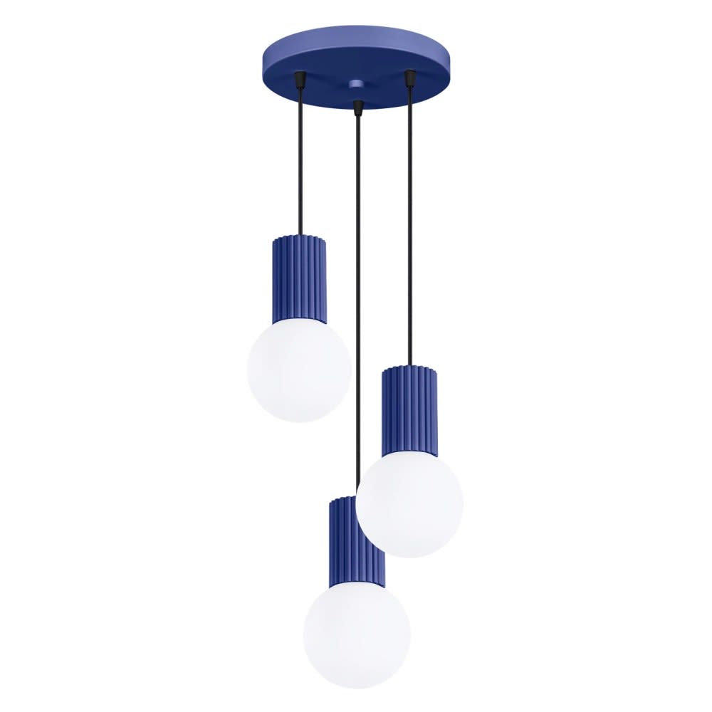Blaue Pendelleuchte mit 3 hängenden Kristallkugeln - Maisons Du
