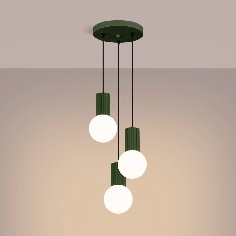 Suspension verte avec 3 sphères en cristal suspendues — vue 4