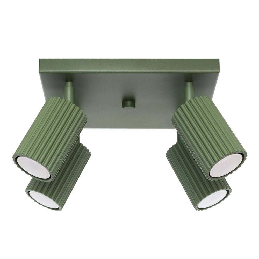 Plafonnier carré avec 4 spots verts orientables Plafonnier carré avec 4 spots verts orientables