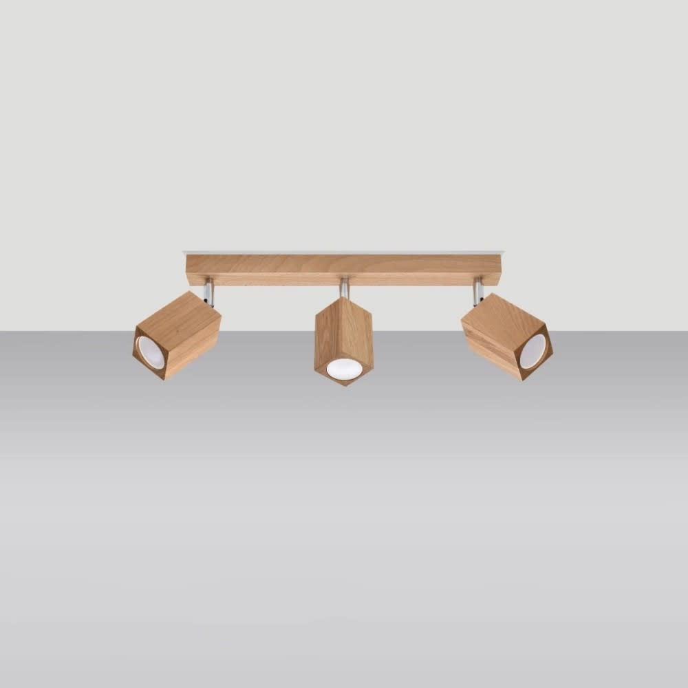 Plafonnier avec 3 spots rectangulaires en bois — vue 3