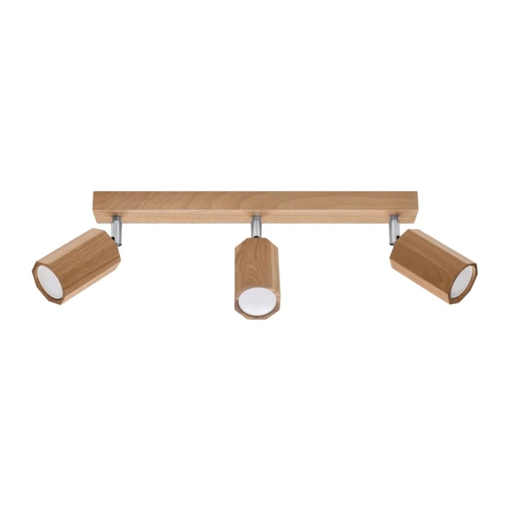 Plafonnier linéaire avec 3 spots en bois naturel Plafonnier linéaire avec 3 spots en bois naturel