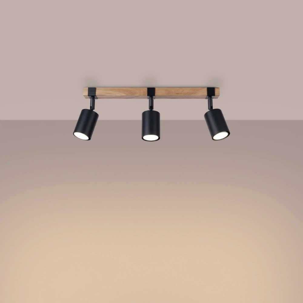 Plafonnier en bois avec 3 spots orientables, noir — vue 4