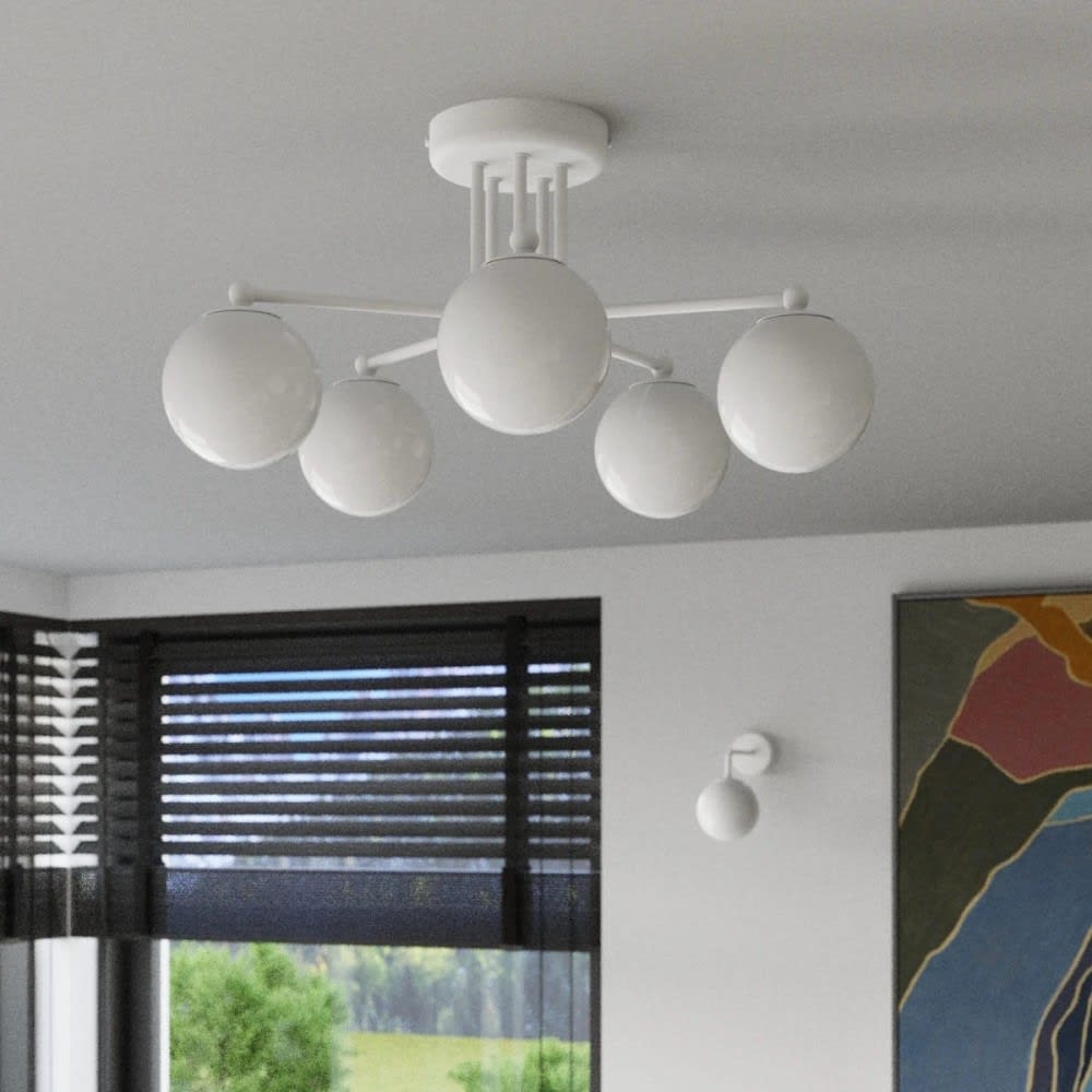 Suspension à 5 bras blancs et sphères en cristal — vue 4