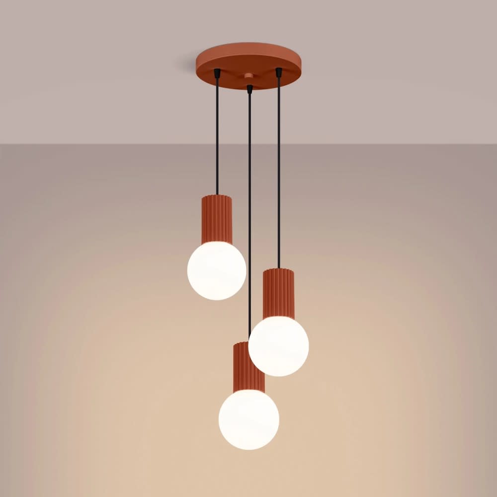 Suspension rouge avec 3 sphères en cristal suspendues — vue 4