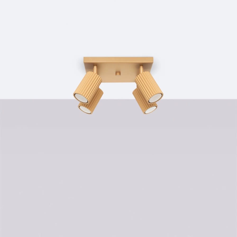 Plafonnier carré avec 4 spots orientables, finition doré — vue 3