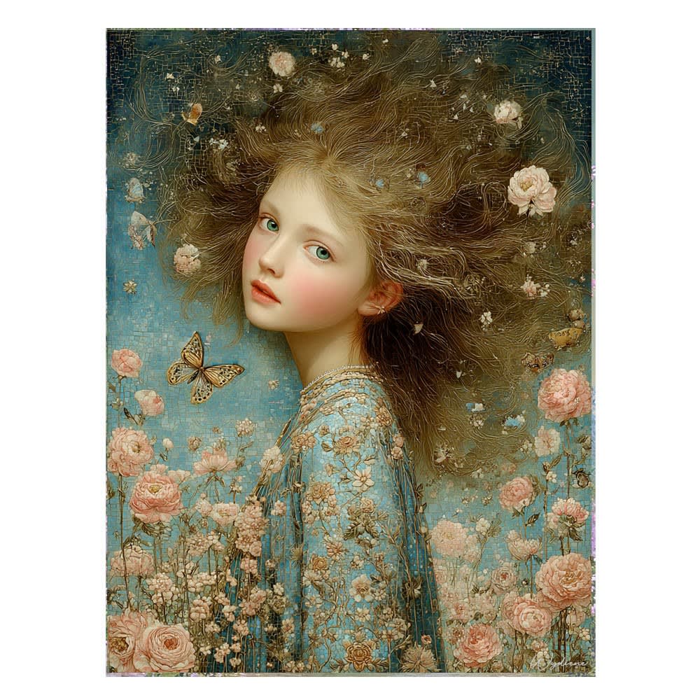 Tableau avec enfant et - fleurs