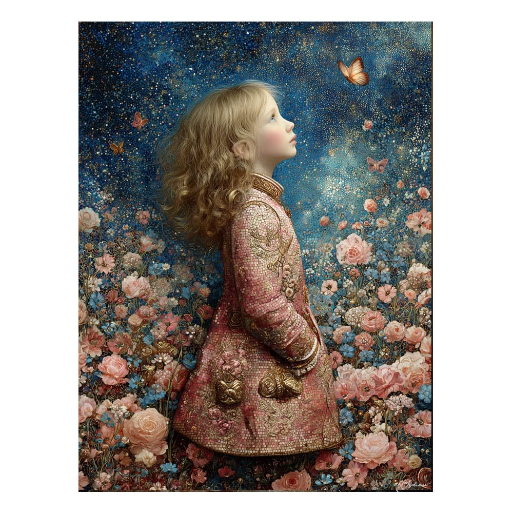 Tableau avec enfant et fleurs pvc multicolore 15x20 cm