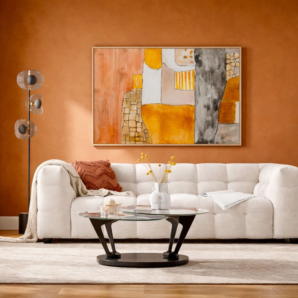 Toile abstraite en polyester orange et gris 140x100 — vue 3