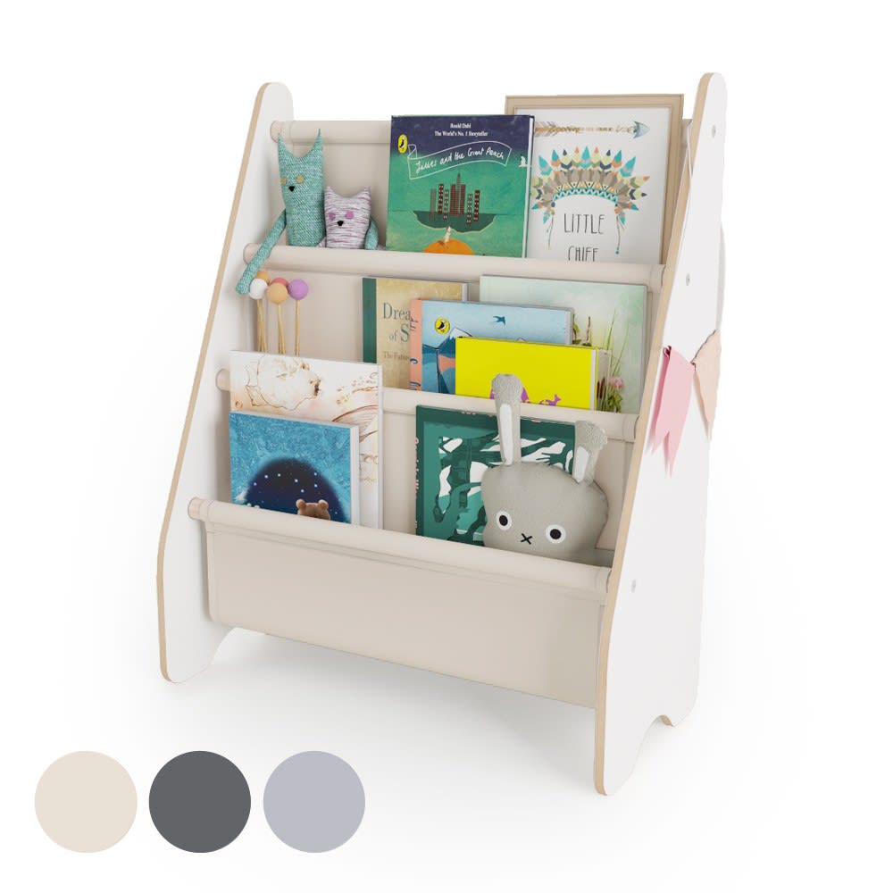 Bibliothèque enfant mamoi en bois blanc & tissu 52×25×63 cm beige