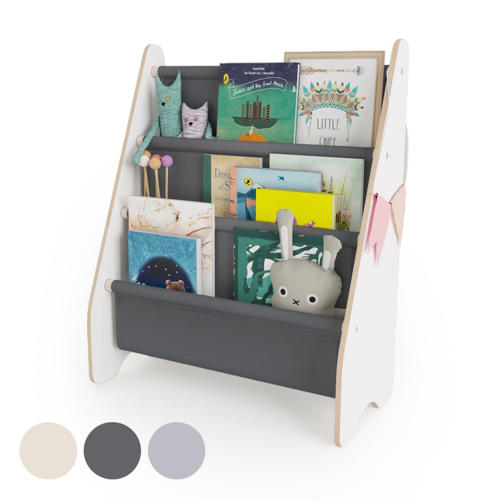 Bibliothèque enfant mamoi en bois blanc & tissu 52×25×63 cm gris foncé