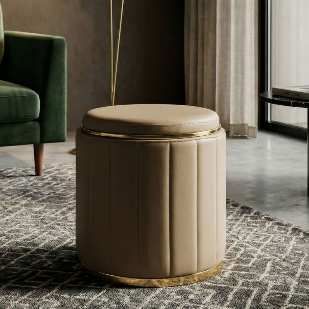 Mauro Ferretti Pouf mit Behälter aus braunem Kunstleder, Ø 46,5 x 44 cm Mehrfarbig Holz