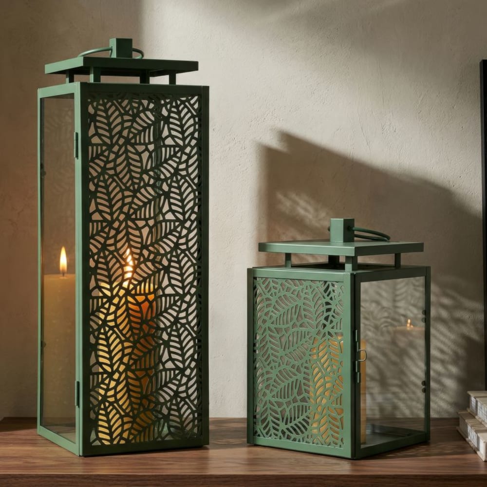 Mauro Ferretti Set aus 2 Metalllaternen, 15 x 14,5 x 41,5 cm – 15 x 14,5 x 24 cm Grün Metall