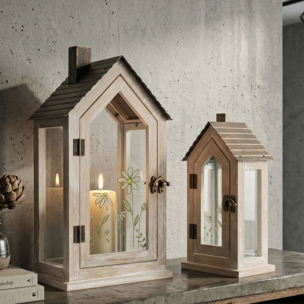 Mauro Ferretti Set aus 2 Holzlaternen 18x13x36 cm - 12,5x8,5x25 cm Mehrfarbig Holz