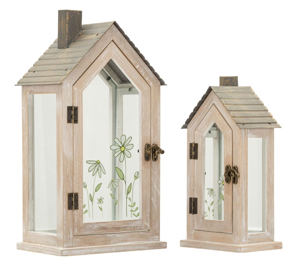 Set aus 2 Holzlaternen 18x13x36 cm - 12,5x8,5x25 cm - Maisons Du