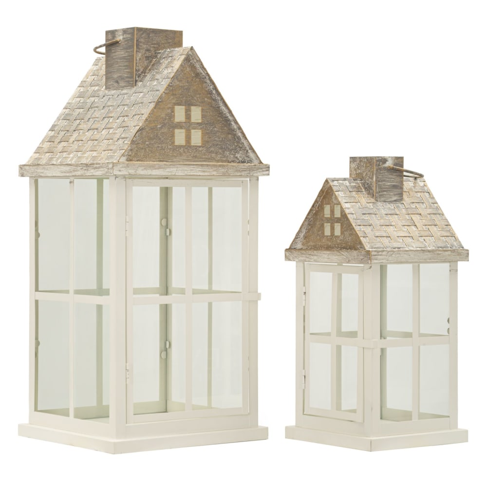 Set aus 2 Holzlaternen, 24,5 x 24,5 x 55 cm – 17 x 17 x 37,5 cm -
